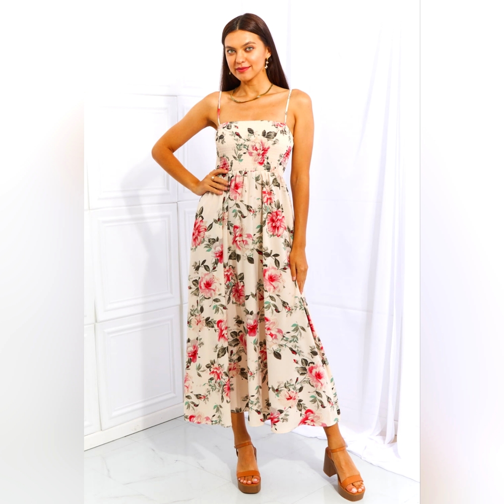 ONE THE LAND Designer Hold Me Tight Sleeveless Floral Maxi Dress in Pink